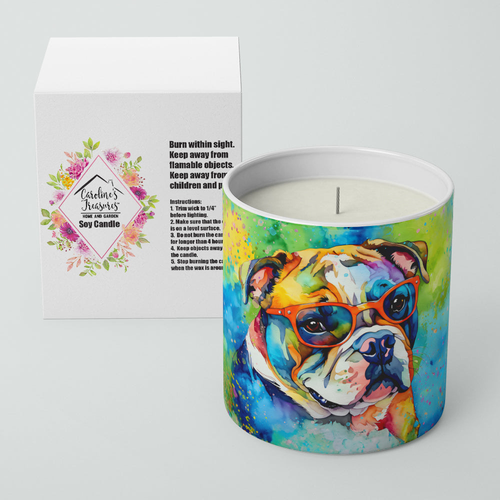 English Bulldog Hippie Dawg Decorative Soy Candle Nature Soy Wax Essential Oil Home Decor Ideal for Bedroom Kitchen Bath Office Gift, 10 oz