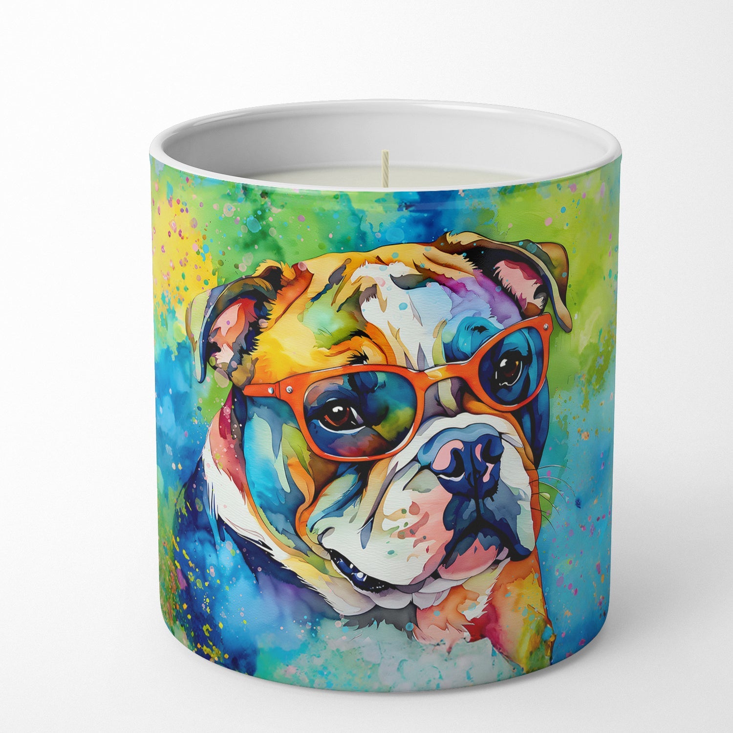 English Bulldog Hippie Dawg Decorative Soy Candle Nature Soy Wax Essential Oil Home Decor Ideal for Bedroom Kitchen Bath Office Gift, 10 oz