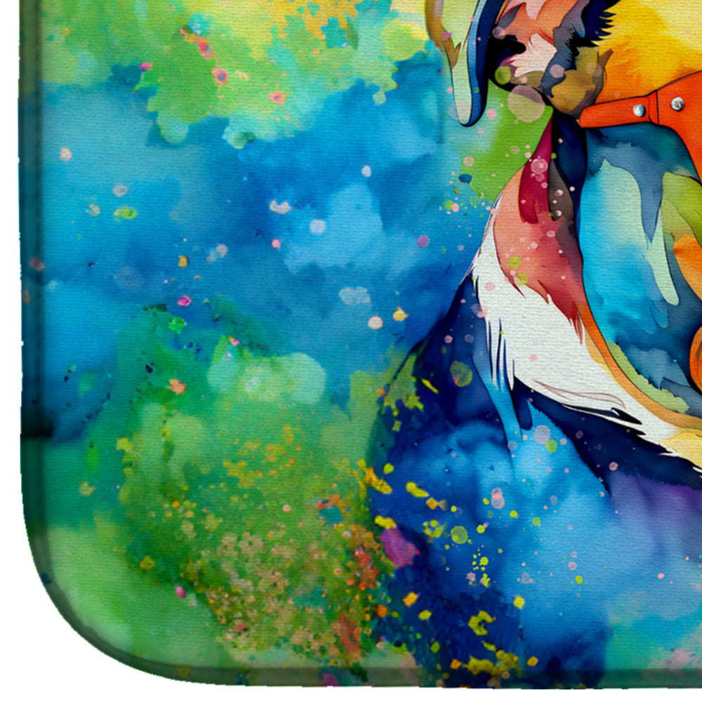 English Bulldog Hippie Dawg Dish Drying Mat Absorbent Dish Drying Mat Pad for Kitchen Counter Dish Drainer Mat for Countertop, 14 x 21", Multicolor