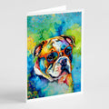 English Bulldog Hippie Dawg Greeting Cards Pack of 8 Blank Cards with Envelopes Whimsical A7 Size 5x7