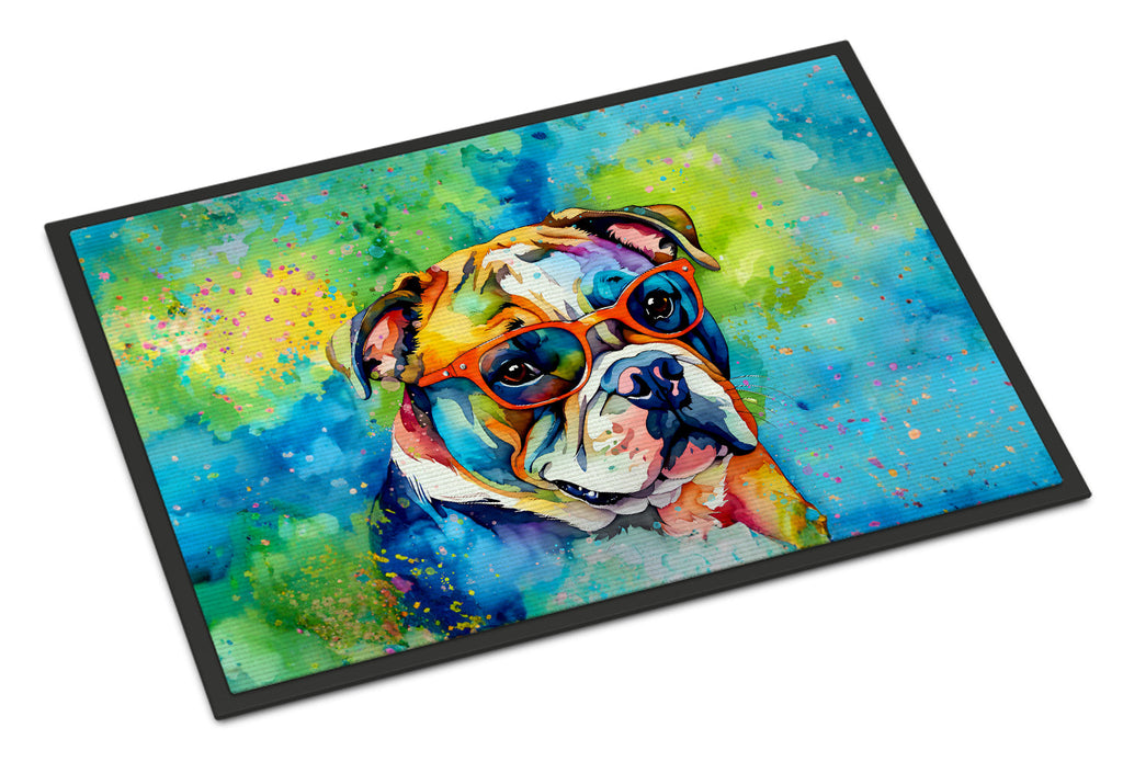 English Bulldog Hippie Dawg Doormat Indoor Outdoor 24H X 36W Front Door Mat Rugs for Entryway, Non Slip Washable Low Pile,