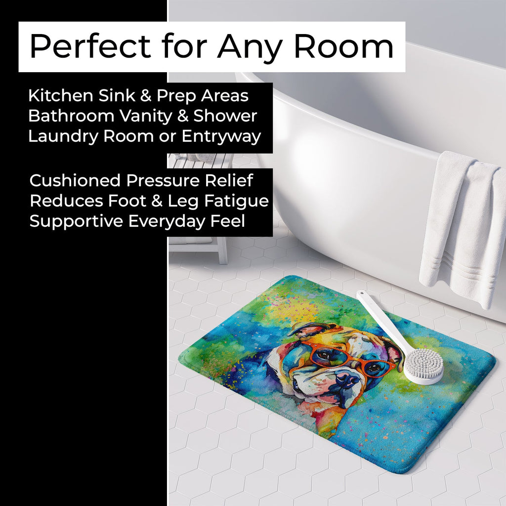 English Bulldog Hippie Dawg Memory Foam Kitchen Mat Machine Washable Anti-Fatigue Cushion Comfort Bath or Kitchen Rug