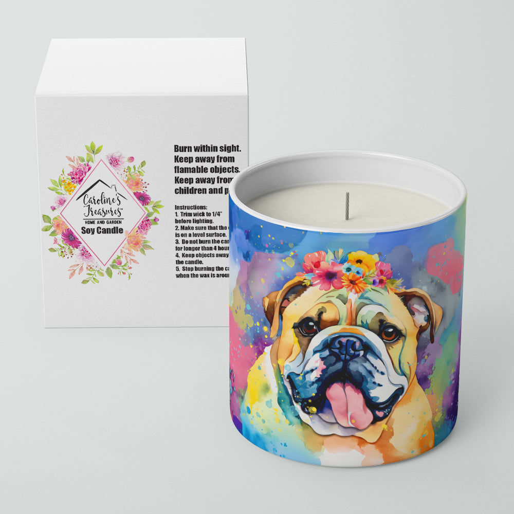 English Bulldog Hippie Dawg Decorative Soy Candle Nature Soy Wax Essential Oil Home Decor Ideal for Bedroom Kitchen Bath Office Gift, 10 oz