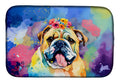 English Bulldog Hippie Dawg Dish Drying Mat Absorbent Dish Drying Mat Pad for Kitchen Counter Dish Drainer Mat for Countertop, 14 x 21", Multicolor