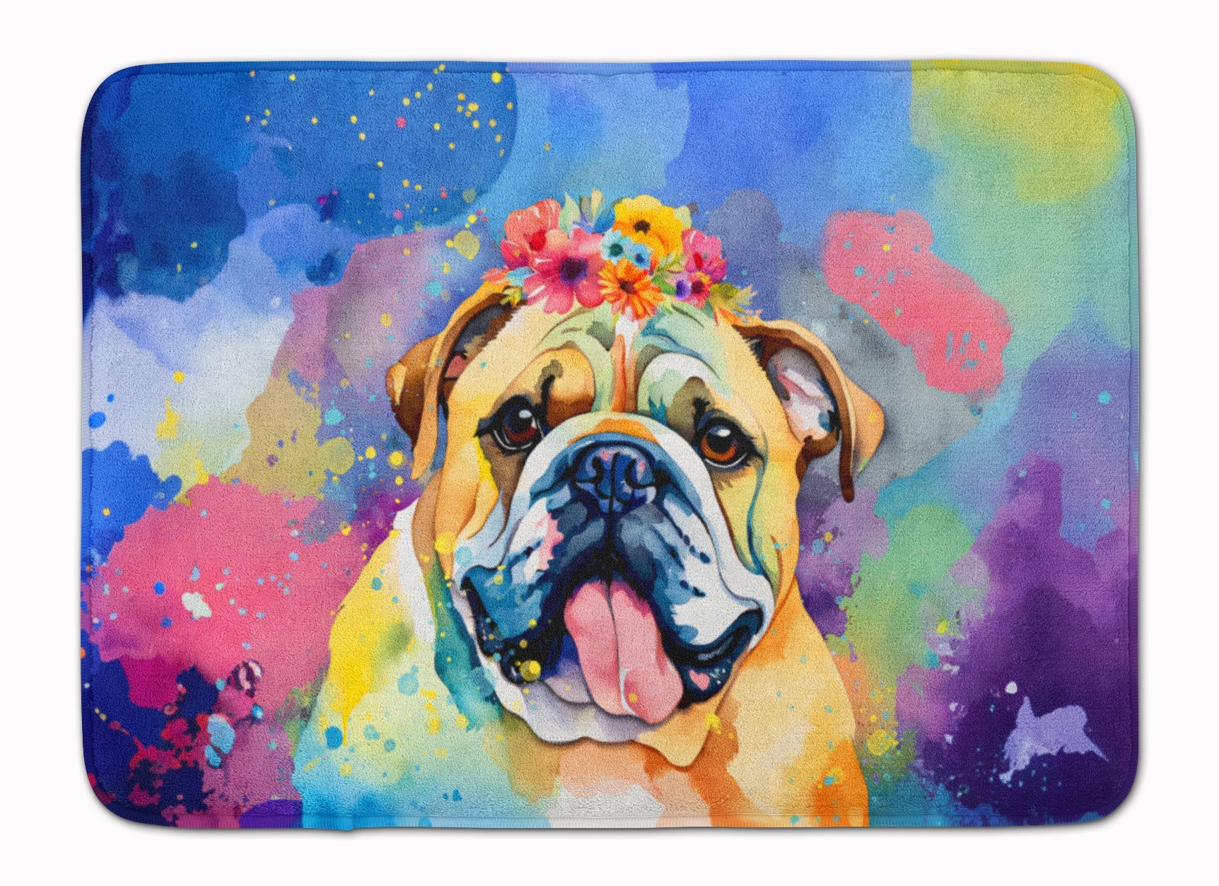 English Bulldog Hippie Dawg Memory Foam Kitchen Mat Machine Washable Anti-Fatigue Cushion Comfort Bath or Kitchen Rug