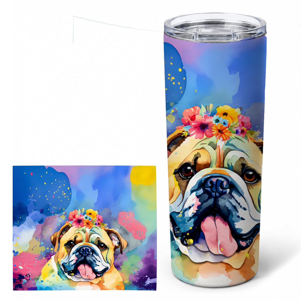 English Bulldog 20 oz Skinny Tumbler with Lid and Straw
