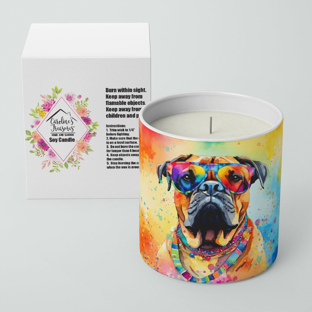 Bullmastiff Hippie Dawg Decorative Soy Candle Nature Soy Wax Essential Oil Home Decor Ideal for Bedroom Kitchen Bath Office Gift, 10 oz