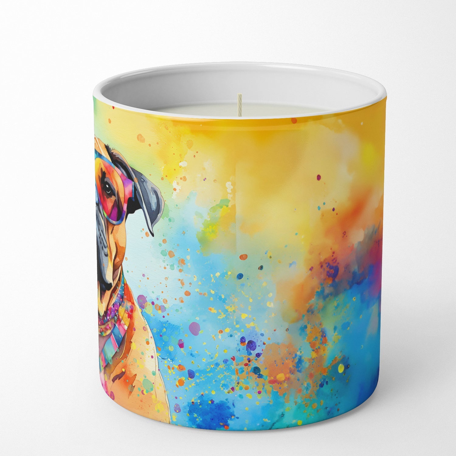 Bullmastiff Hippie Dawg Decorative Soy Candle Nature Soy Wax Essential Oil Home Decor Ideal for Bedroom Kitchen Bath Office Gift, 10 oz
