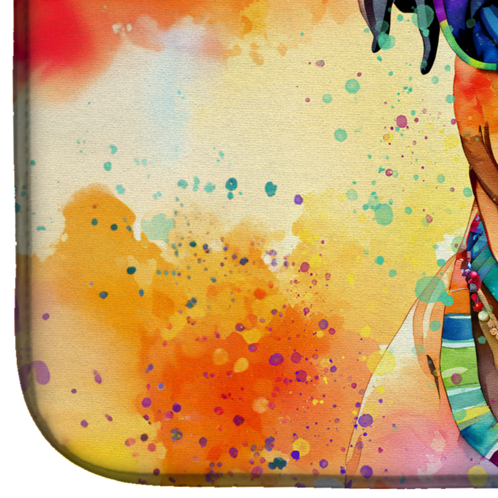 Bullmastiff Hippie Dawg Dish Drying Mat Absorbent Dish Drying Mat Pad for Kitchen Counter Dish Drainer Mat for Countertop, 14 x 21", Multicolor