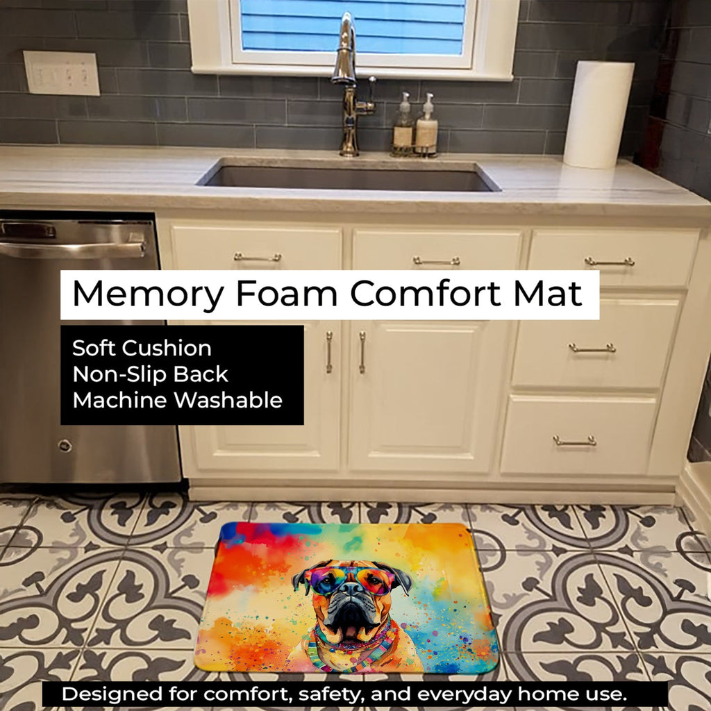 Bullmastiff Hippie Dawg Memory Foam Kitchen Mat Machine Washable Anti-Fatigue Cushion Comfort Bath or Kitchen Rug
