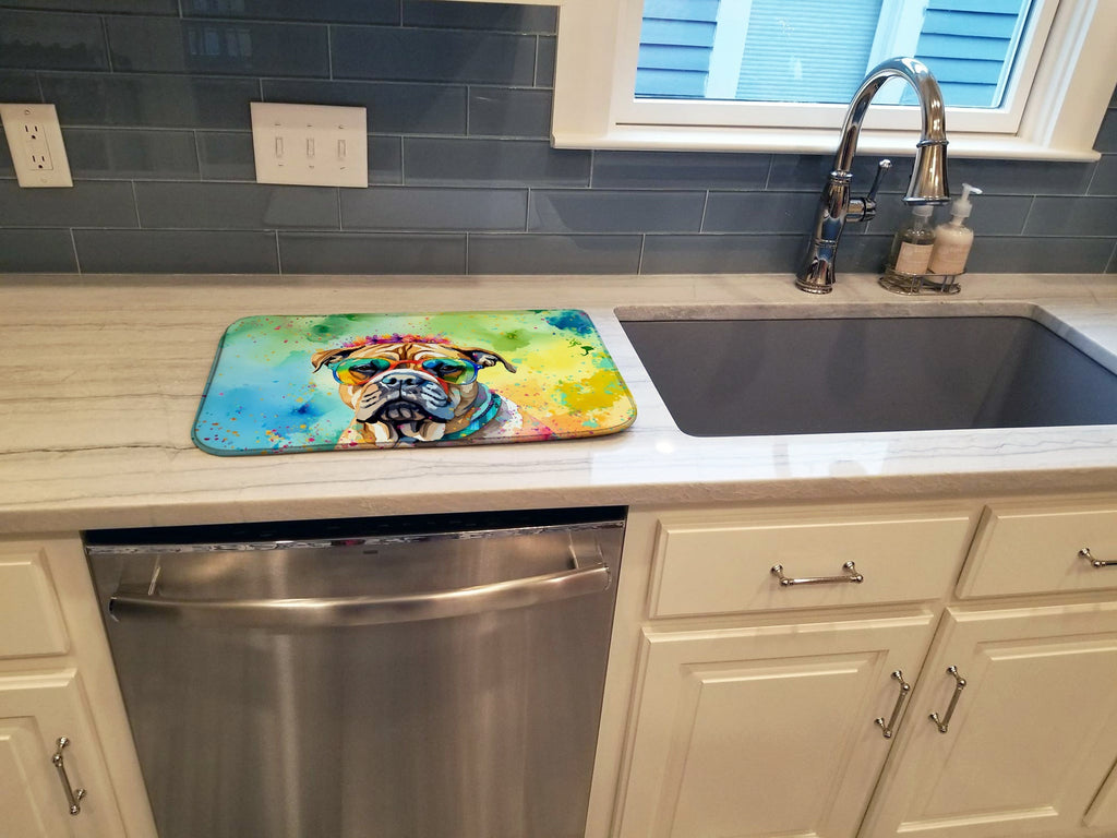 Bullmastiff Hippie Dawg Dish Drying Mat Absorbent Dish Drying Mat Pad for Kitchen Counter Dish Drainer Mat for Countertop, 14 x 21", Multicolor