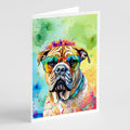 Bullmastiff Hippie Dawg Greeting Cards Pack of 8 Blank Cards with Envelopes Whimsical A7 Size 5x7