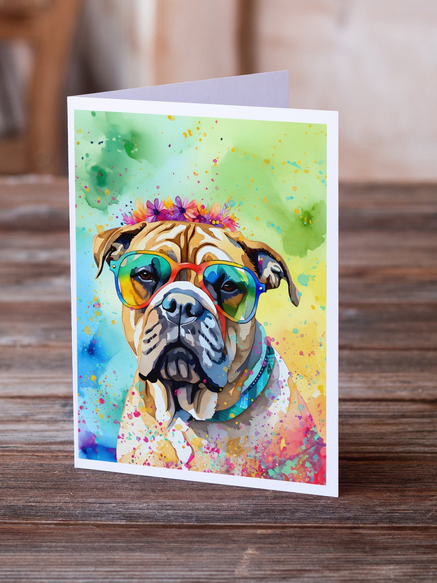 Bullmastiff Hippie Dawg Greeting Cards Pack of 8 Blank Cards with Envelopes Whimsical A7 Size 5x7