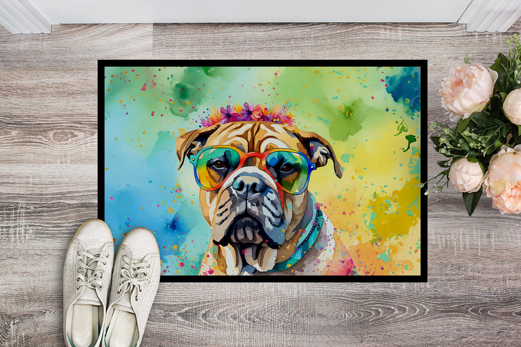Bullmastiff Hippie Dawg Doormat Indoor Outdoor 24H X 36W Front Door Mat Rugs for Entryway, Non Slip Washable Low Pile,