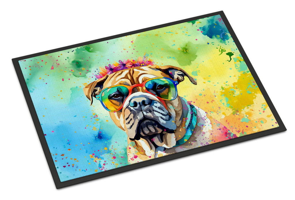 Bullmastiff Hippie Dawg Doormat Indoor Outdoor 18H X 27W Front Door Mat Rugs for Entryway, Non Slip Washable