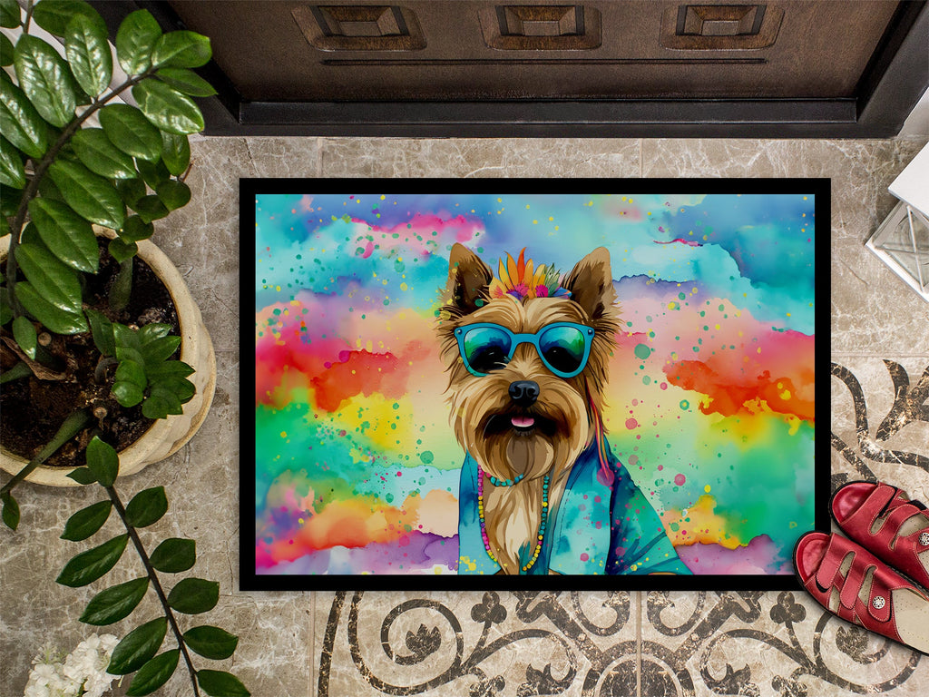 Cairn Terrier Hippie Dawg Doormat Indoor Outdoor 24H X 36W Front Door Mat Rugs for Entryway, Non Slip Washable Low Pile,