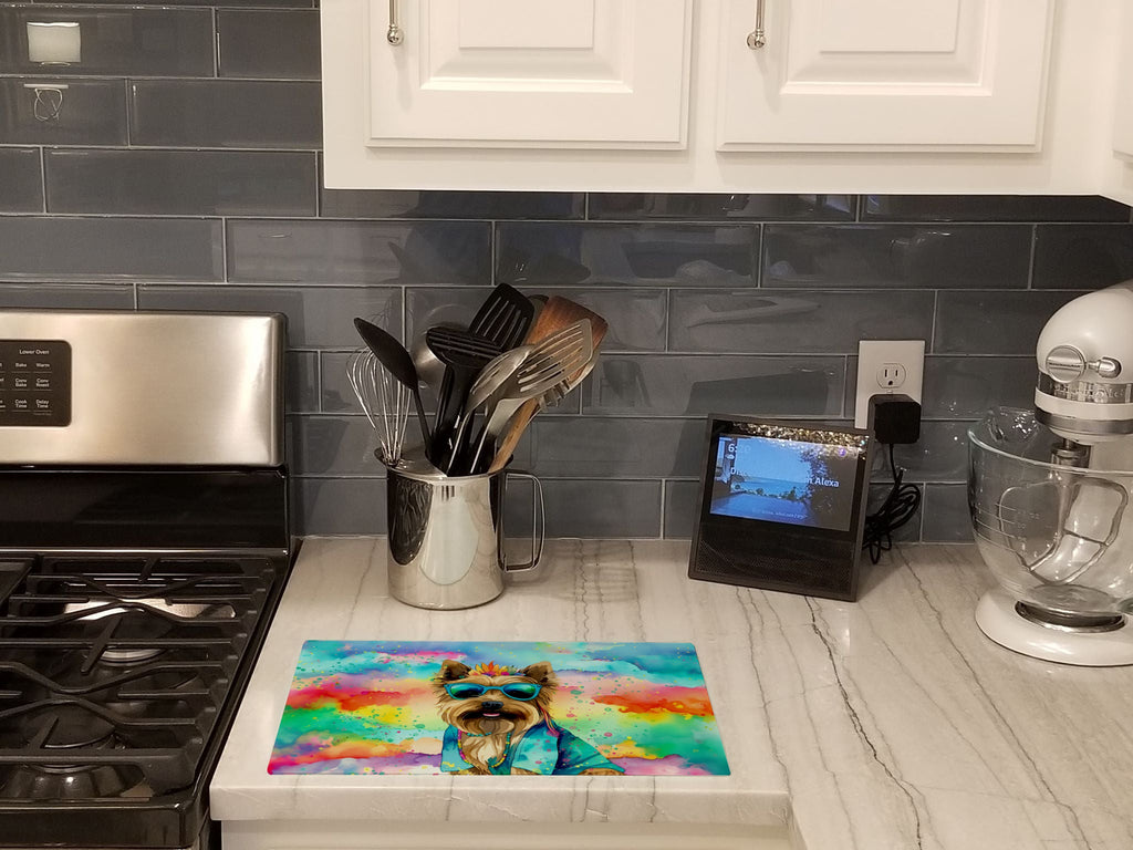 Cairn Terrier Hippie Dawg Cutting Board Tempered Glass Kitchen Cutting Surface, Heat Resistant Chopping, Non-Slip Feet, Food Prep & Serving