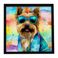 Cairn Terrier Hippie Dawg Framed Metal Print Bathroom, Kitchen, Office, Home Decor Wall Art Ready to Hang, Square, 8X8