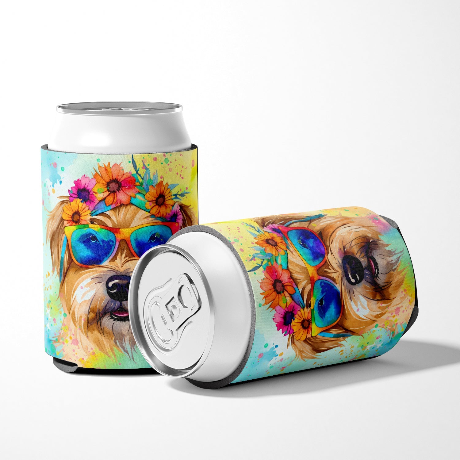 Cairn Terrier Hippie Dawg Can or Bottle Hugger Cooler Sleeve for Standard 12 oz Cans, Insulated Foam Beer & Soda Can Hugger Reusable