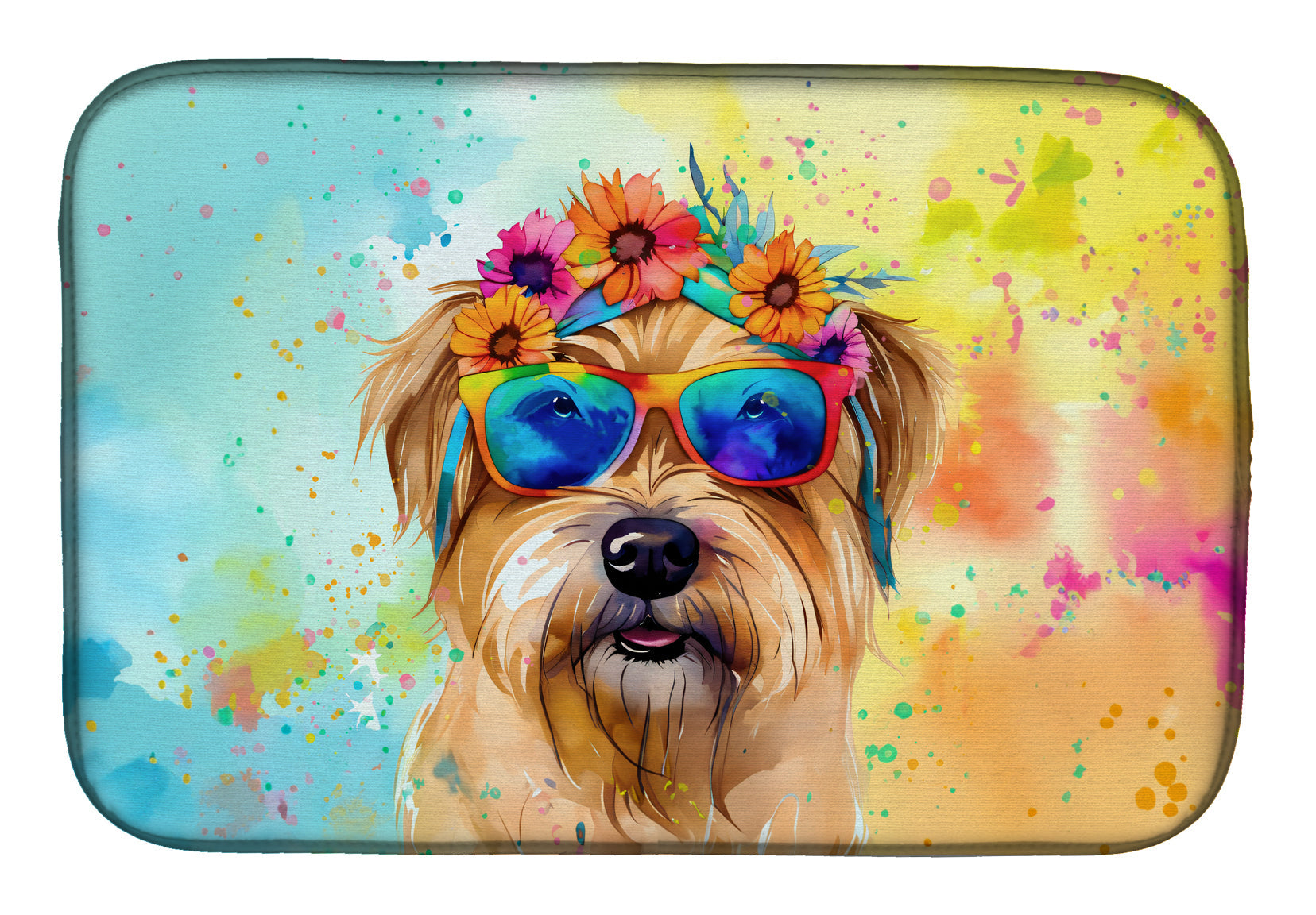 Cairn Terrier Hippie Dawg Dish Drying Mat Absorbent Dish Drying Mat Pad for Kitchen Counter Dish Drainer Mat for Countertop, 14 x 21", Multicolor