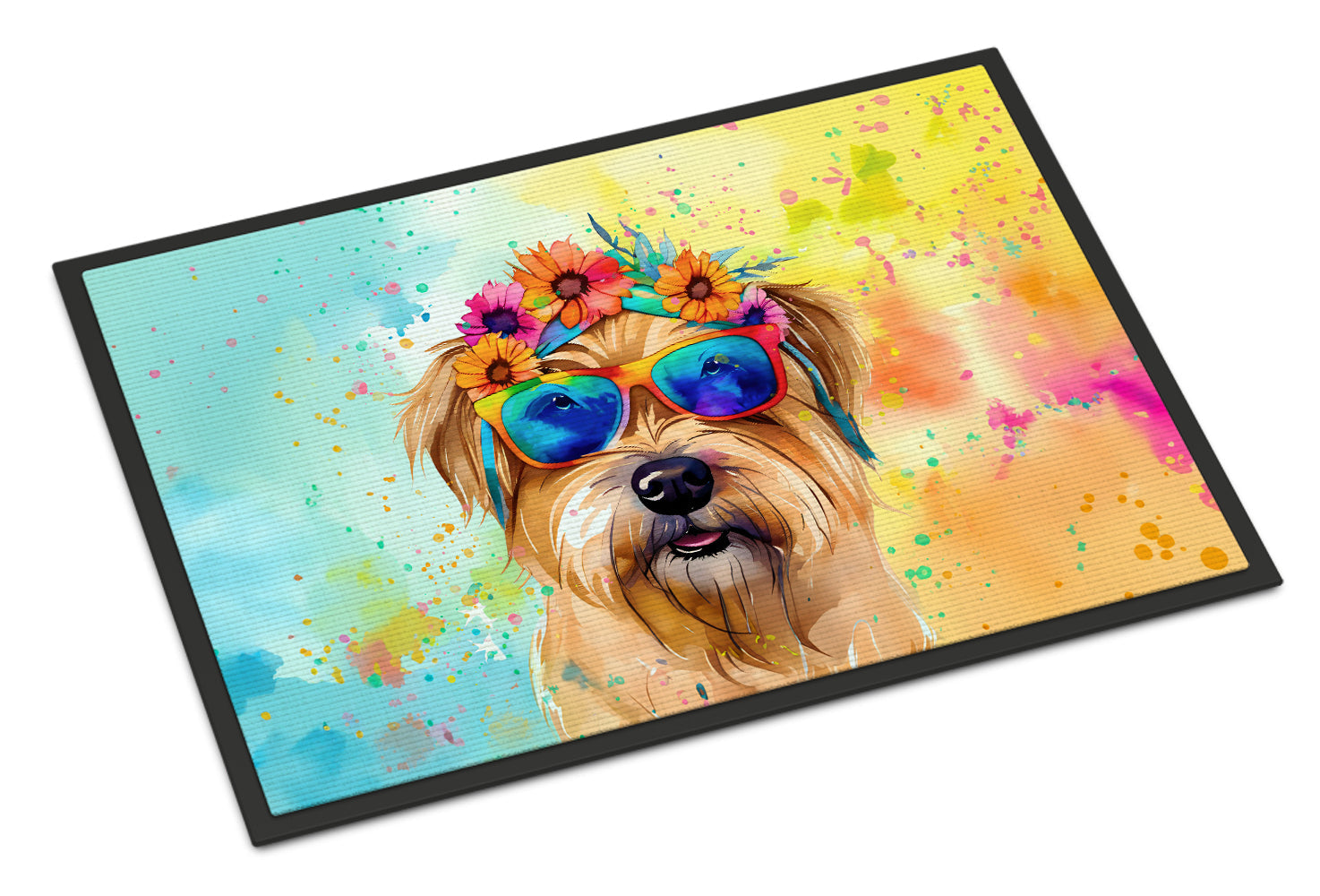 Cairn Terrier Hippie Dawg Doormat Indoor Outdoor 18H X 27W Front Door Mat Rugs for Entryway, Non Slip Washable