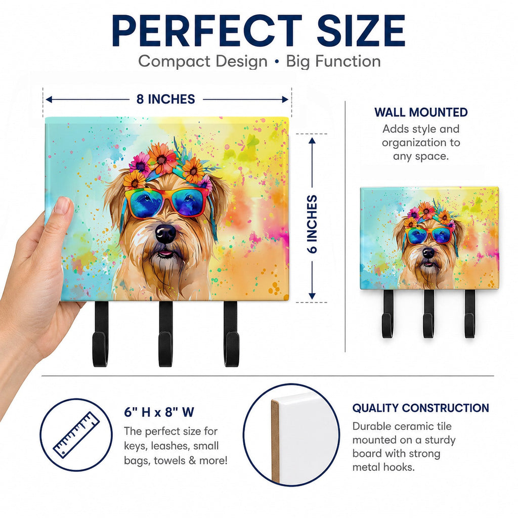 Cairn Terrier Hippie Dawg Leash or Key Holder Wall Hooks, Coat Rack Wall Mount, for Hanging Keys, Towels, Aprons, Leashes