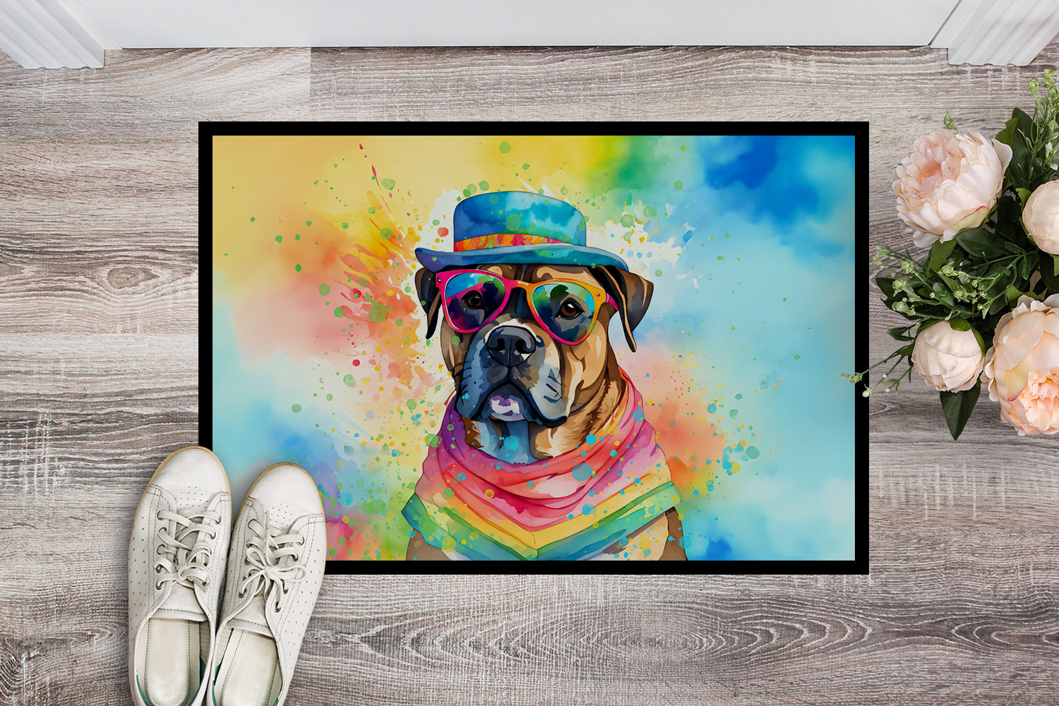 Cane Corso Hippie Dawg Doormat Indoor Outdoor 24H X 36W Front Door Mat Rugs for Entryway, Non Slip Washable Low Pile,