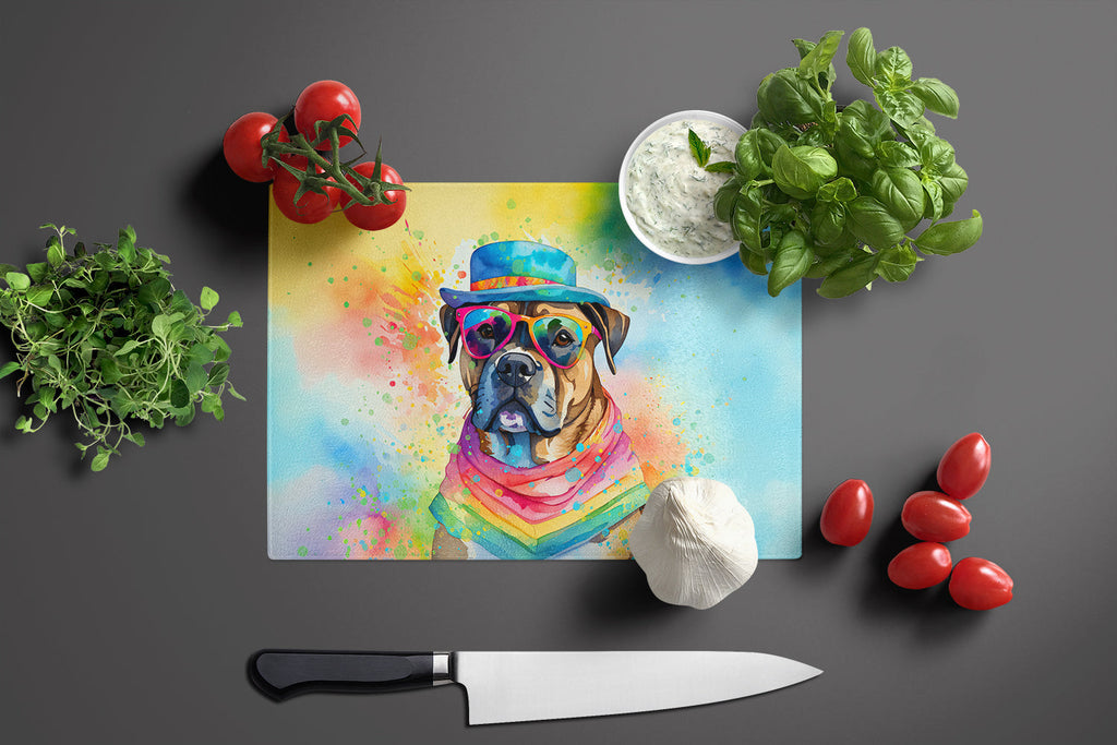 Cane Corso Hippie Dawg Cutting Board Tempered Glass Kitchen Cutting Surface, Heat Resistant Chopping, Non-Slip Feet, Food Prep & Serving