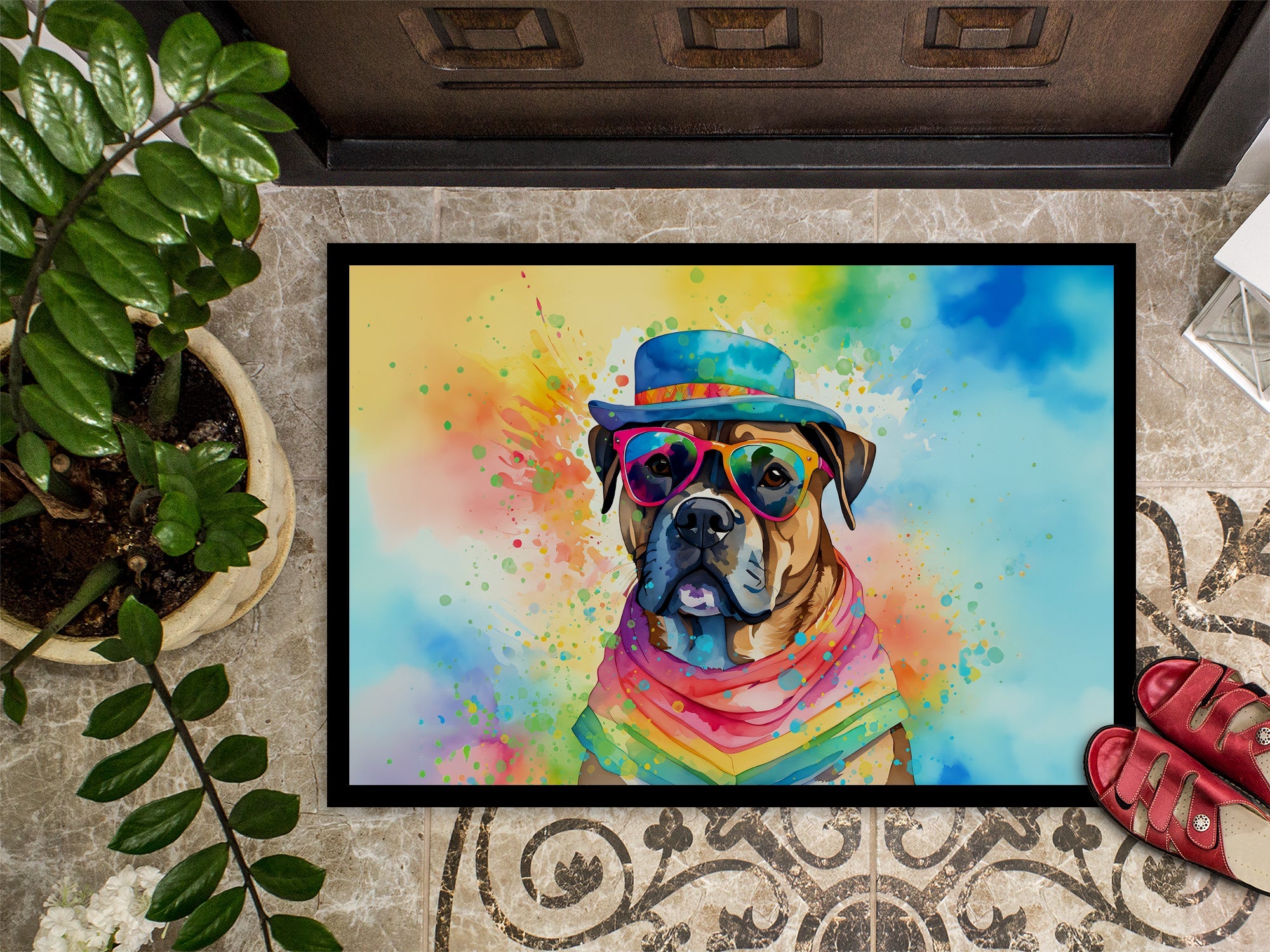 Cane Corso Hippie Dawg Doormat Indoor Outdoor 18H X 27W Front Door Mat Rugs for Entryway, Non Slip Washable