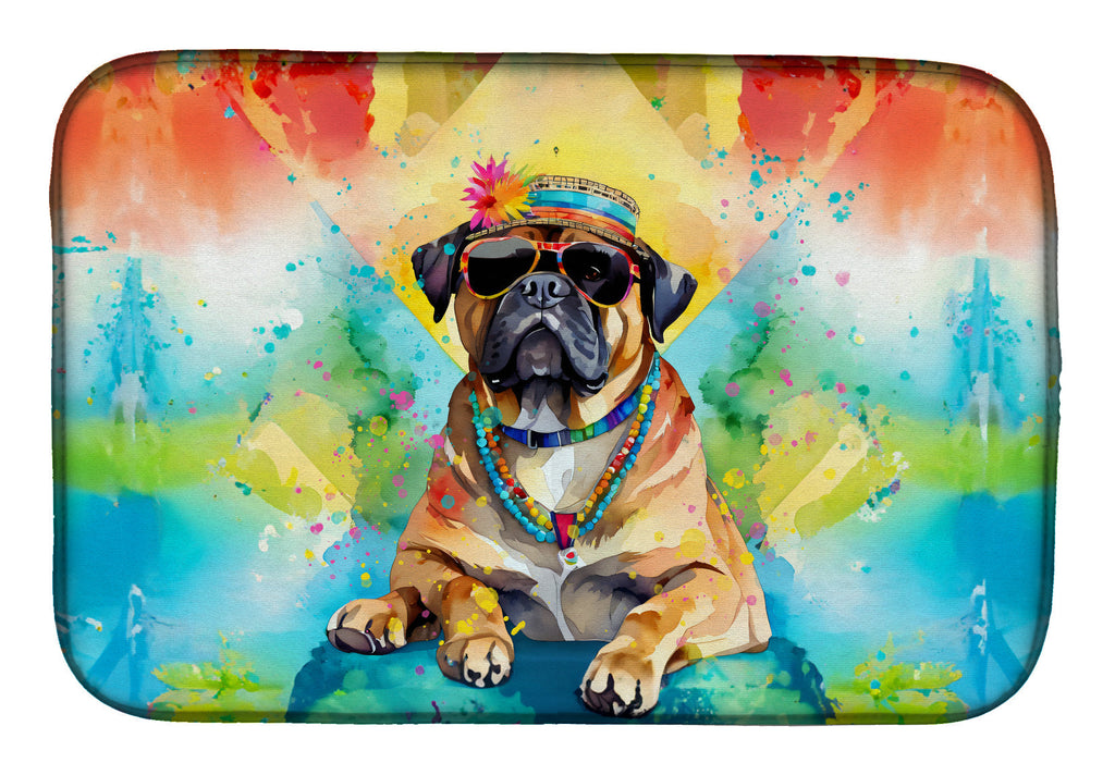Cane Corso Hippie Dawg Dish Drying Mat Absorbent Dish Drying Mat Pad for Kitchen Counter Dish Drainer Mat for Countertop, 14 x 21", Multicolor