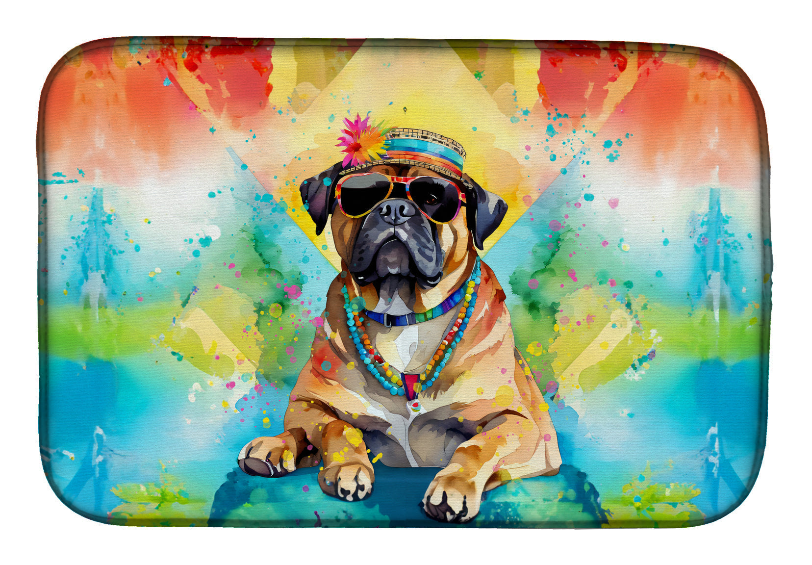 Cane Corso Hippie Dawg Dish Drying Mat Absorbent Dish Drying Mat Pad for Kitchen Counter Dish Drainer Mat for Countertop, 14 x 21", Multicolor