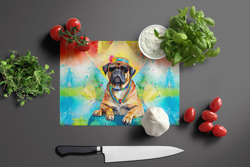 Cane Corso Hippie Dawg Cutting Board Tempered Glass Kitchen Cutting Surface, Heat Resistant Chopping, Non-Slip Feet, Food Prep & Serving