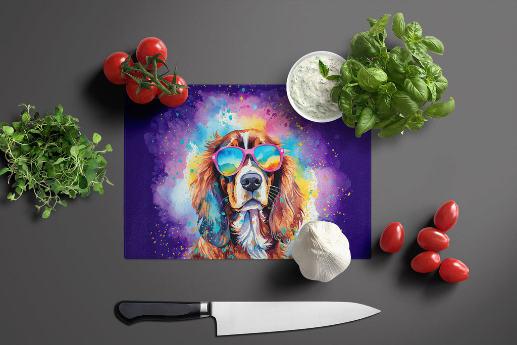 Cavalier Spaniel Hippie Dawg Cutting Board Tempered Glass Kitchen Cutting Surface, Heat Resistant Chopping, Non-Slip Feet, Food Prep & Serving