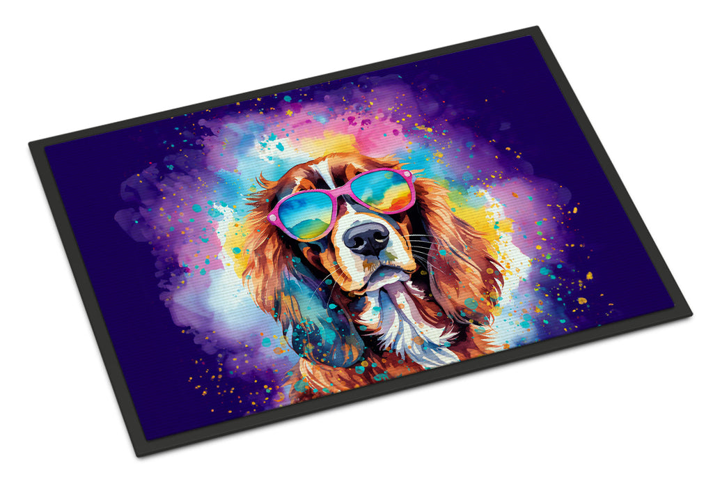 Cavalier Spaniel Hippie Dawg Doormat Indoor Outdoor 18H X 27W Front Door Mat Rugs for Entryway, Non Slip Washable