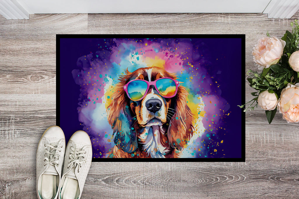 Cavalier Spaniel Hippie Dawg Doormat Indoor Outdoor 18H X 27W Front Door Mat Rugs for Entryway, Non Slip Washable