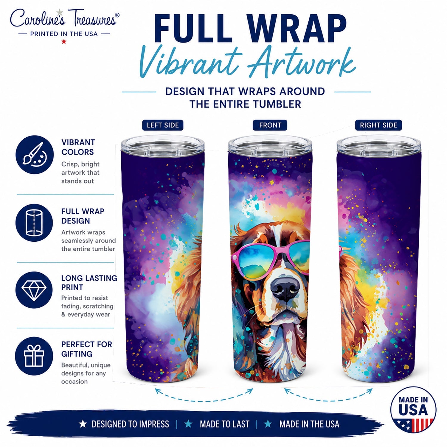 Cavalier King Charles Spaniel 20 oz Skinny Tumbler with Lid and Straw