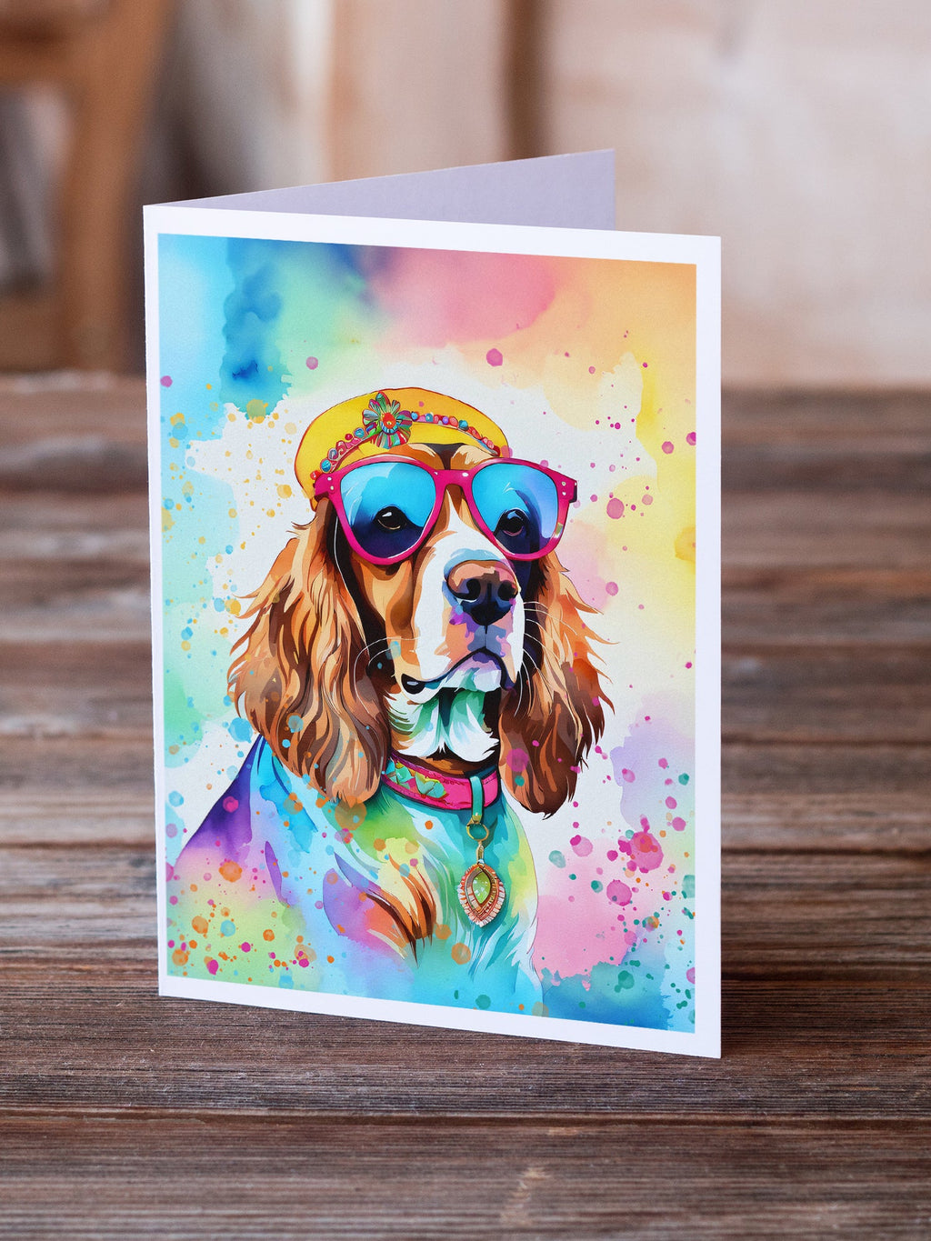 Cavalier Spaniel Hippie Dawg Greeting Cards Pack of 8 Blank Cards with Envelopes Whimsical A7 Size 5x7