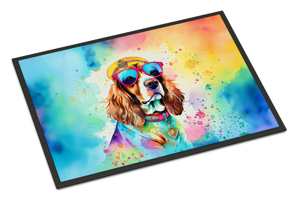Cavalier Spaniel Hippie Dawg Doormat Indoor Outdoor 24H X 36W Front Door Mat Rugs for Entryway, Non Slip Washable Low Pile,