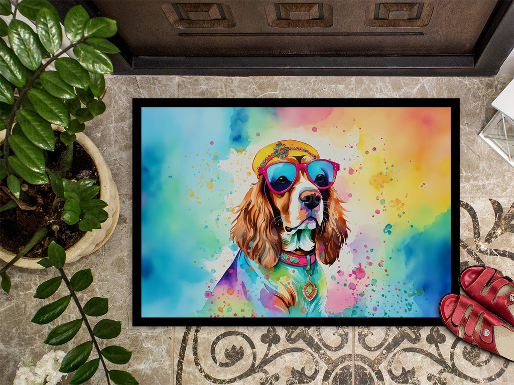 Cavalier Spaniel Hippie Dawg Doormat Indoor Outdoor 24H X 36W Front Door Mat Rugs for Entryway, Non Slip Washable Low Pile,