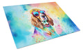 Cavalier Spaniel Hippie Dawg Cutting Board Tempered Glass Kitchen Cutting Surface, Heat Resistant Chopping, Non-Slip Feet, Food Prep & Serving