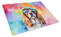 Cavalier Spaniel Hippie Dawg Cutting Board Tempered Glass Kitchen Cutting Surface, Heat Resistant Chopping, Non-Slip Feet, Food Prep & Serving