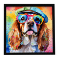 Cavalier Spaniel Hippie Dawg Framed Metal Print Bathroom, Kitchen, Office, Home Decor Wall Art Ready to Hang, Square, 8X8