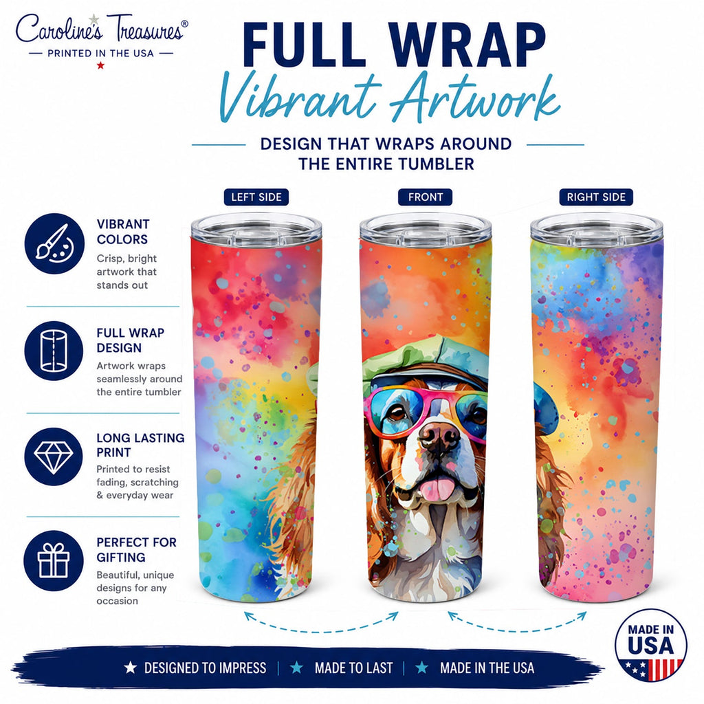 Cavalier Spaniel Hippie Dawg Stainless Steel Skinny Tumbler 20 oz Vacuum Double Walled Reusable Insulated Travel Cup