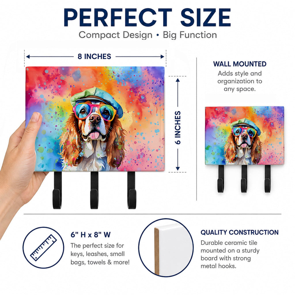 Cavalier Spaniel Hippie Dawg Leash or Key Holder Wall Hooks, Coat Rack Wall Mount, for Hanging Keys, Towels, Aprons, Leashes