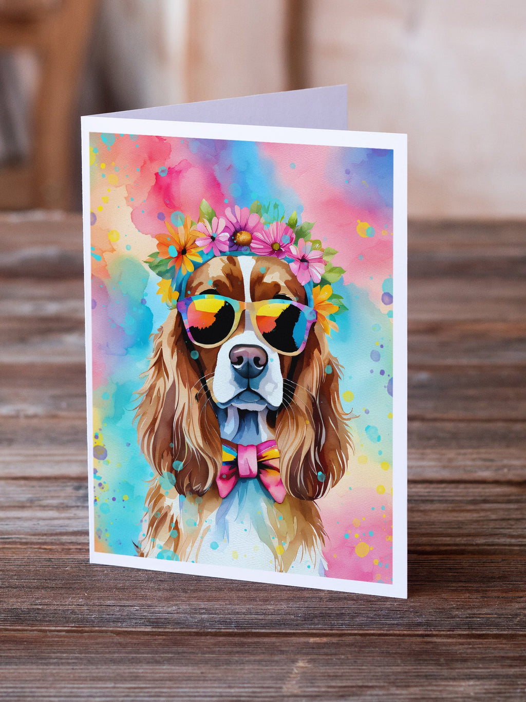 Cavalier Spaniel Hippie Dawg Greeting Cards Pack of 8 Blank Cards with Envelopes Whimsical A7 Size 5x7