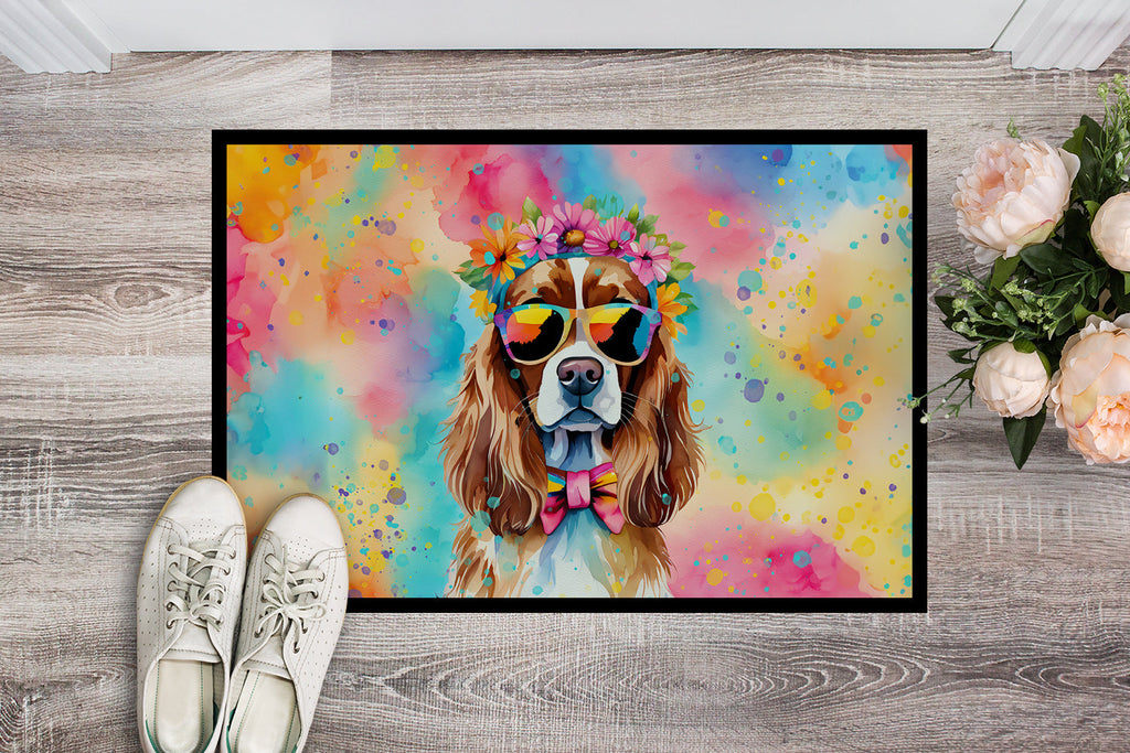 Cavalier Spaniel Hippie Dawg Doormat Indoor Outdoor 18H X 27W Front Door Mat Rugs for Entryway, Non Slip Washable