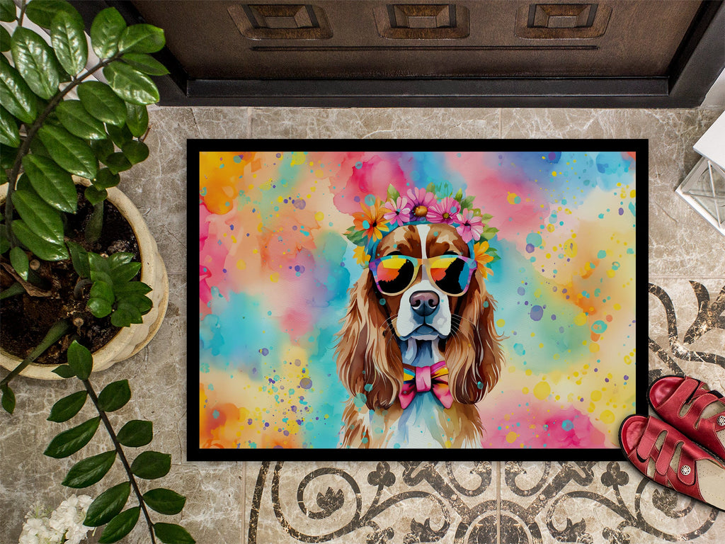 Cavalier Spaniel Hippie Dawg Doormat Indoor Outdoor 18H X 27W Front Door Mat Rugs for Entryway, Non Slip Washable
