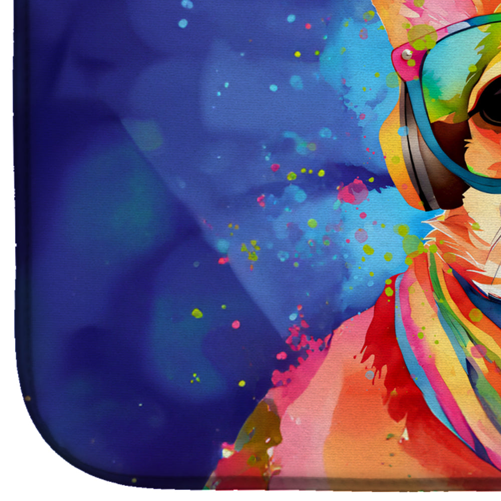 Chihuahua Hippie Dawg Dish Drying Mat Absorbent Dish Drying Mat Pad for Kitchen Counter Dish Drainer Mat for Countertop, 14 x 21", Multicolor