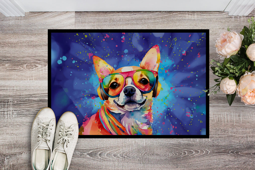Chihuahua Hippie Dawg Doormat Indoor Outdoor 24H X 36W Front Door Mat Rugs for Entryway, Non Slip Washable Low Pile,