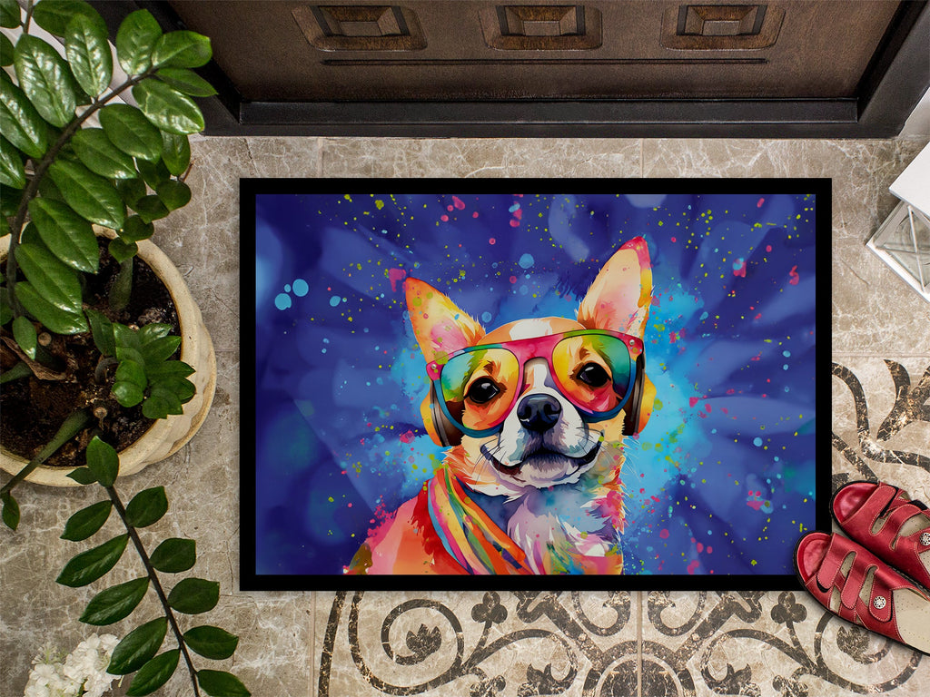 Chihuahua Hippie Dawg Doormat Indoor Outdoor 24H X 36W Front Door Mat Rugs for Entryway, Non Slip Washable Low Pile,